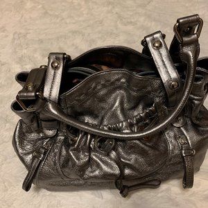 B. Makowsky Handbag, Silver Grey Leather